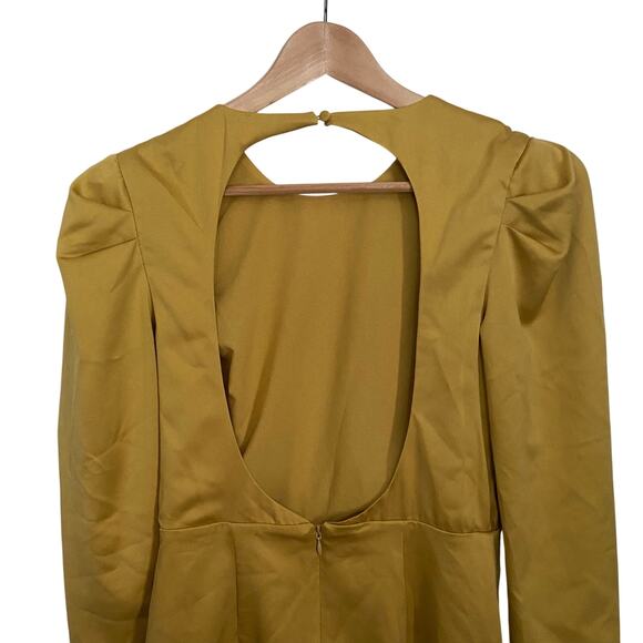 Revolve NBD Dress Flounce Flouncy Ruffle Long Sleeve Open Back Yellow Draped - Picture 8 of 9